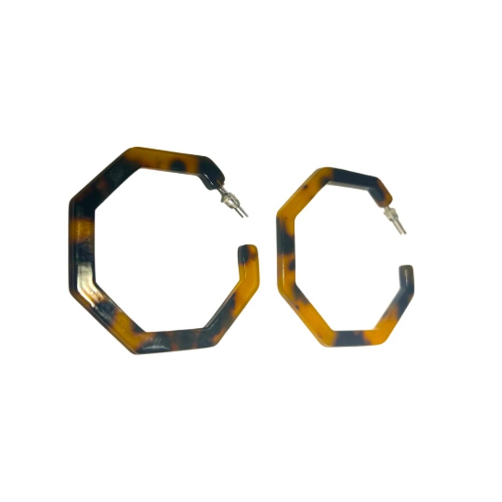 Leopard Tortoise Shell 2” Octagon Hoop Earrings | Dark Brown | New